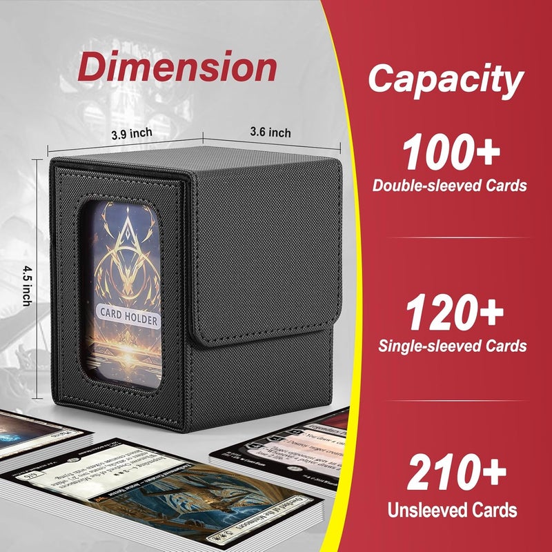 Stepane MTG Deck Box, Double Display Window MTG, Commander Deck Box Fits 120+ Single Sleeved Cards, PU Leather Magnetic Closure Card Box with 2 Dividers&2 Toploaders for TCG, CCG, Black - Image 3
